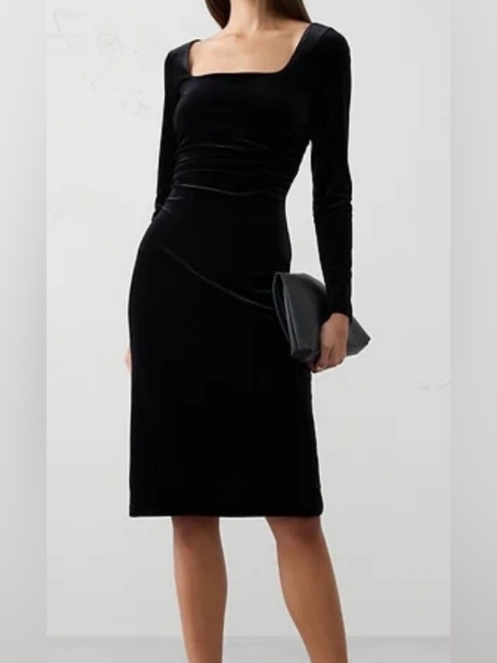 Banana Republic Black Long-Sleeve Square-Neck Sheath Dress